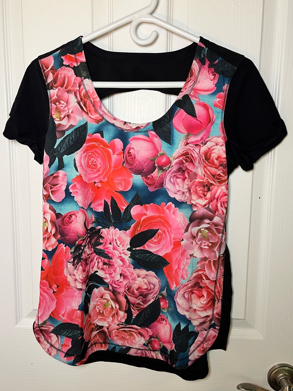 Lululemon Lightened Up Short Sleeve Short in Pink and Blue Secret Garden Pattern